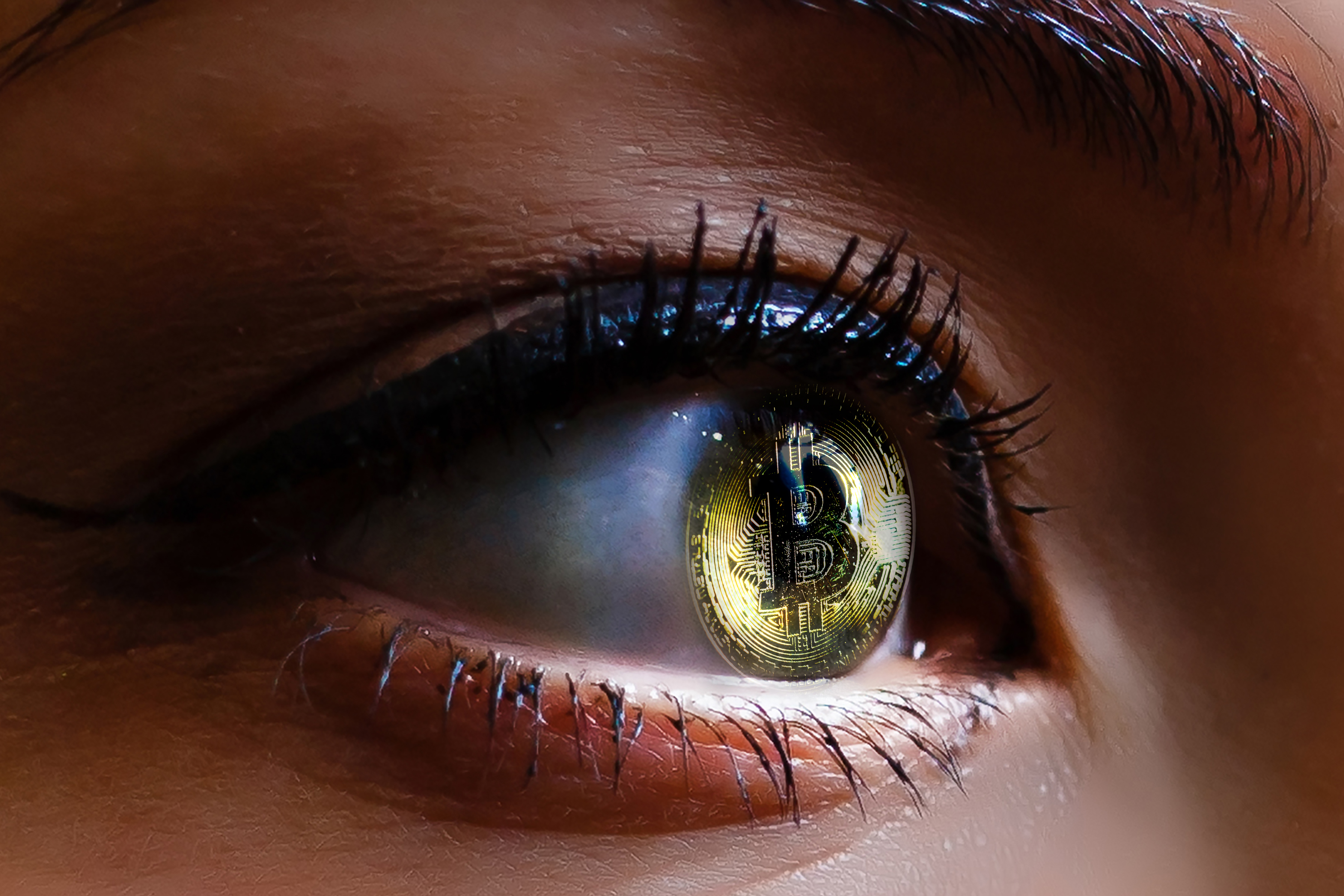 Close Up View Of Beautiful Female Eye Contact Lenses Bitcoin Eye